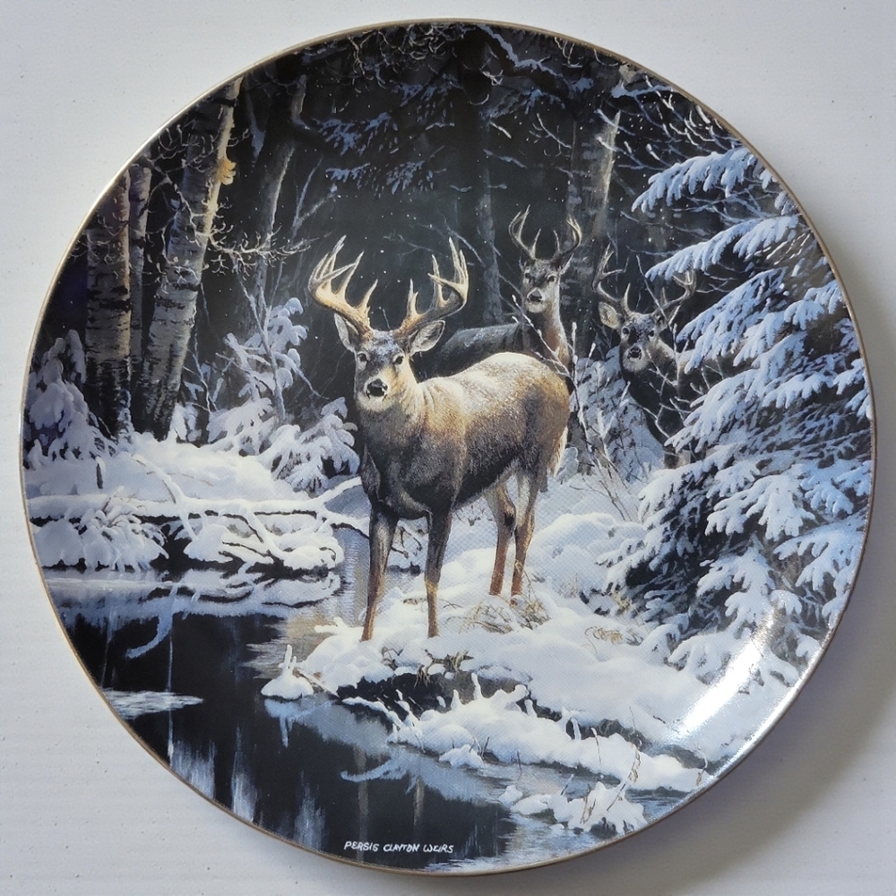 Vtg 1991 Unexpected Encounter Untamed Wilderness Bradford Weirs Deer Plate Gold